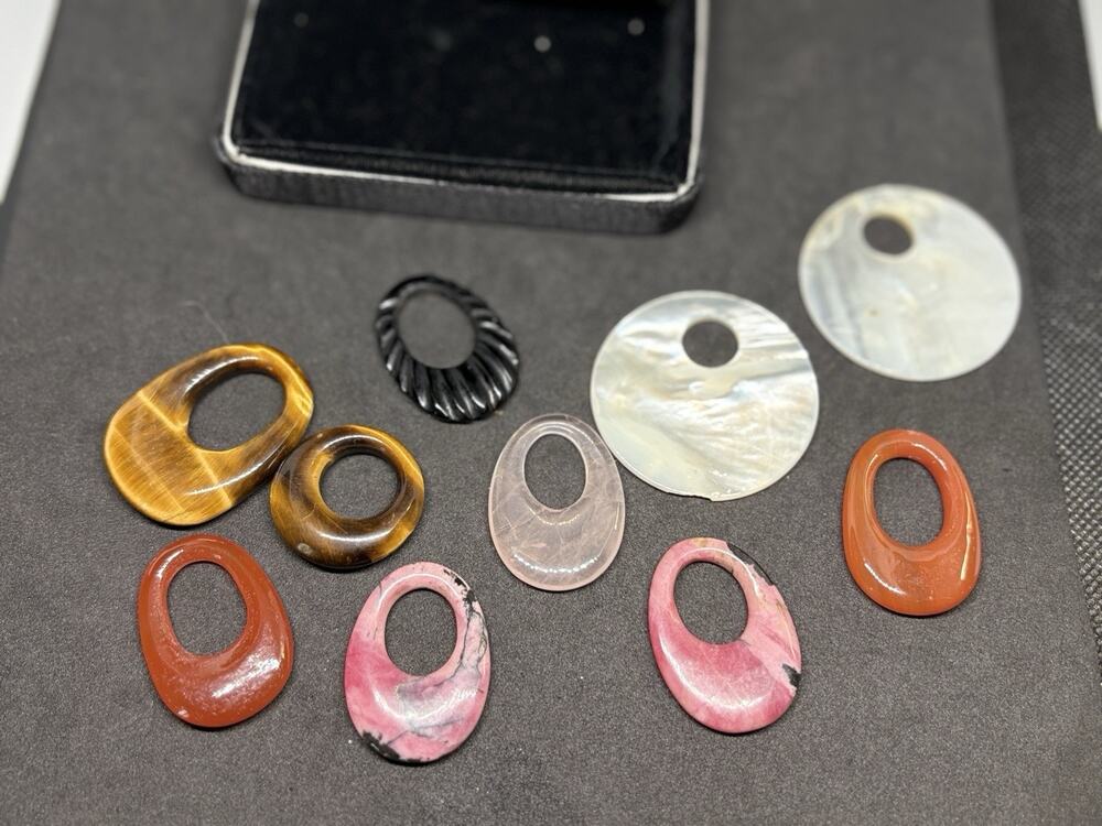 Vtg Chinese Export Interchangeable Pink Quartz Carnelian Mop Tiger Eye Pendants